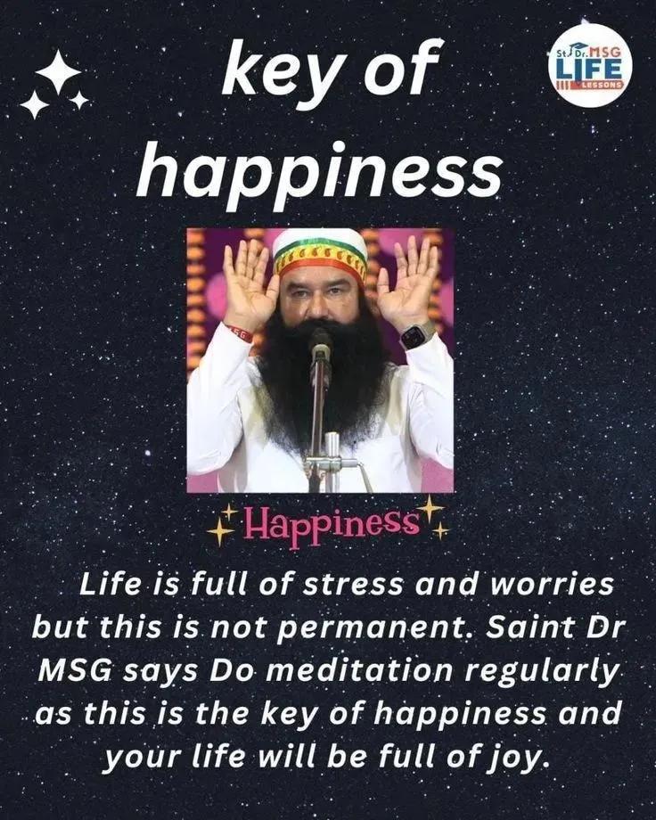 neeru_tinna's tweet photo. People usually think that happiness can be find through money but true happiness comes from inside. Saint Gurmeet Ram Rahim Ji teaches masses to meditate on regular basis that gives strength and peace and positivity to fight against any problem which is the #SecretOfHappiness https://t.co/SlLcRQg8pQ
