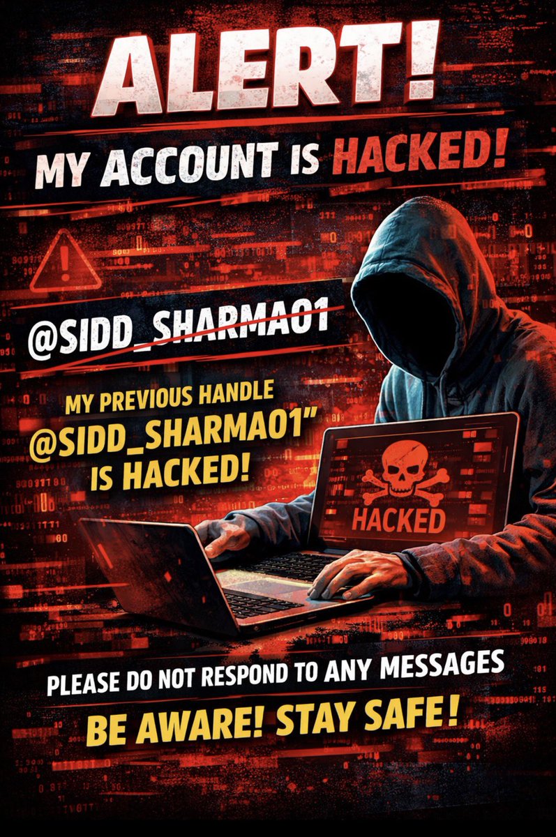 sidds2012's tweet photo. My previous handle @sidd_sharma01 has been hacked &amp; compromised.

Any posts, DMs, or activity from that account are “NOT” from me.

Please ignore &amp; report the account.

This is my other official handle going forward.

Stay alert. Appreciate your support.

#Sidd #HandleHacked https://t.co/TXPdOZGnvB