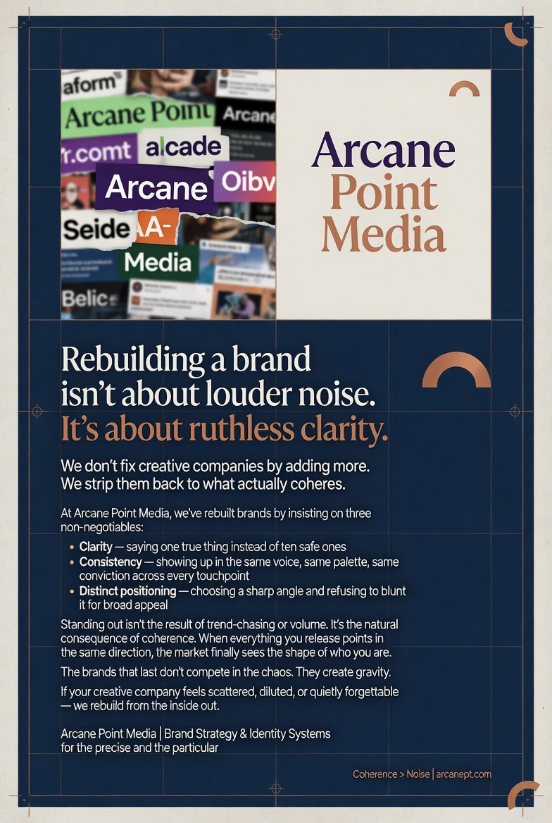 apmnycofficial's tweet image. Rebuilding means tightening the vision until the mission becomes unmistakable. 

Scratch challenge: define what you are building in one clean sentence. 

#CreativeBusiness