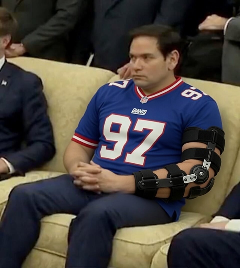 Marco Rubio finding out he has to play DT for the Giants.