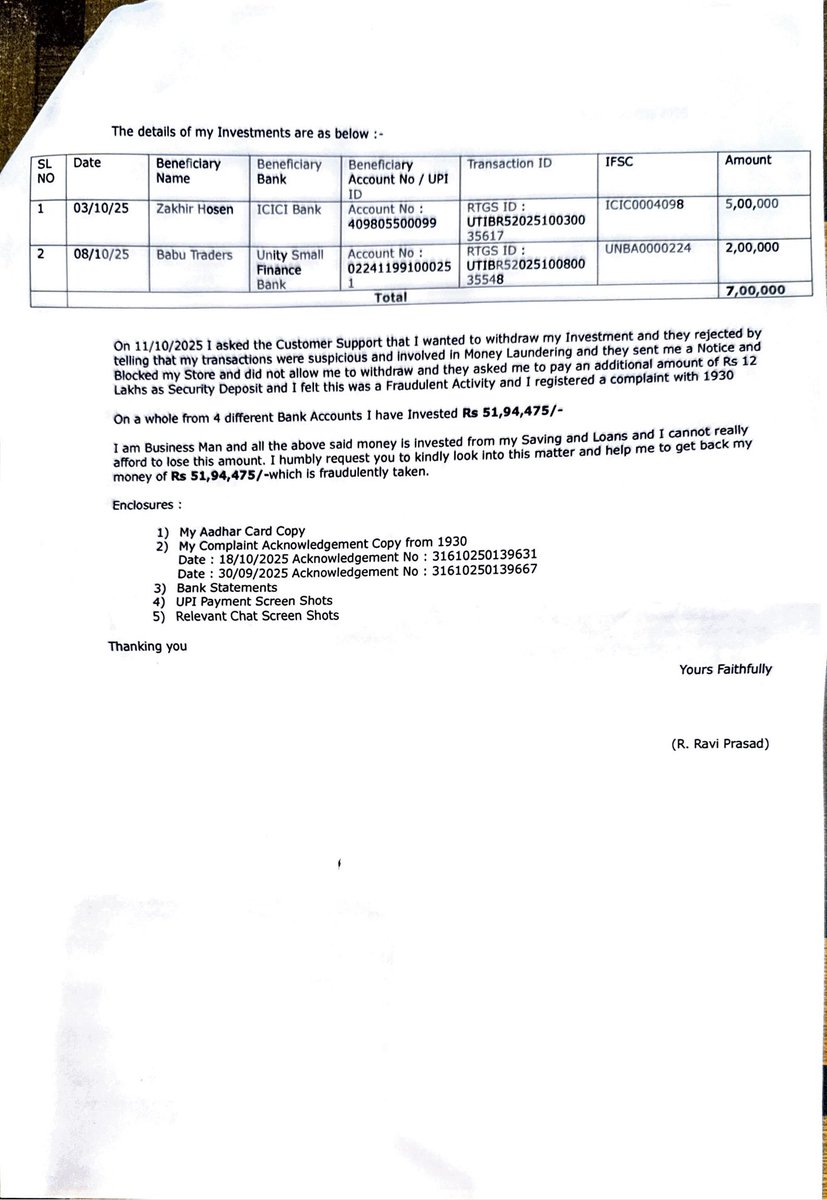 RaviPrasad2685's tweet photo. @DgpKarnataka @masaleemips @KarnatakaCops Dear sir 
As of now there is no response from local station about compliant i have provide complete details about the frauds https://t.co/KcyFBDP1a4