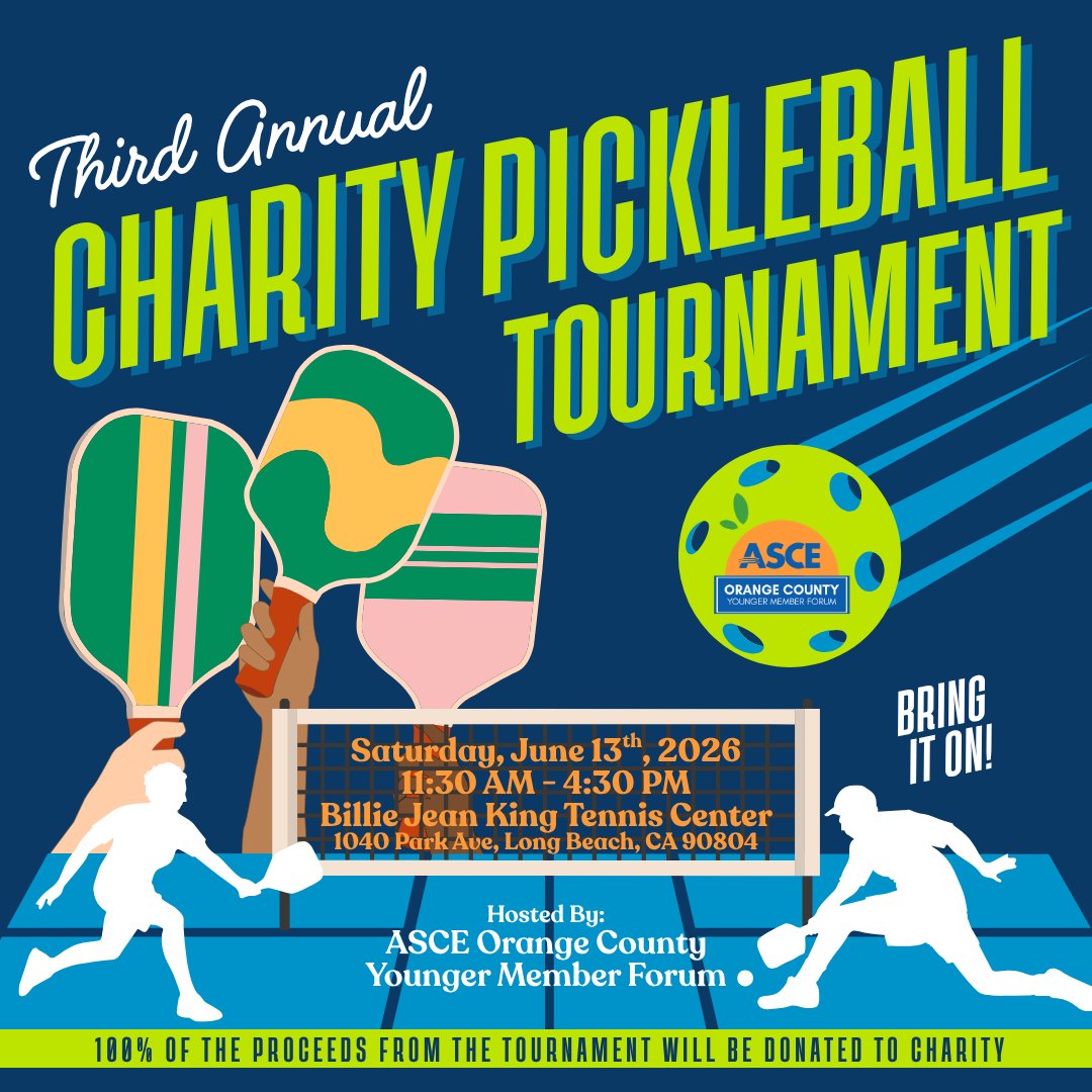 Join us for ASCE OC YMF's 3rd Annual Charity Pickleball Tournament on Saturday, June 13th, 2026! 💖

Register here or see link in bio: ymf-oc.org/event-details/…

#ASCEOrangeCounty #OCYMFASCE #ASCELocalNews #CommunityService #PickleballTournament #ASCEMadeMe #ThisIsASCE