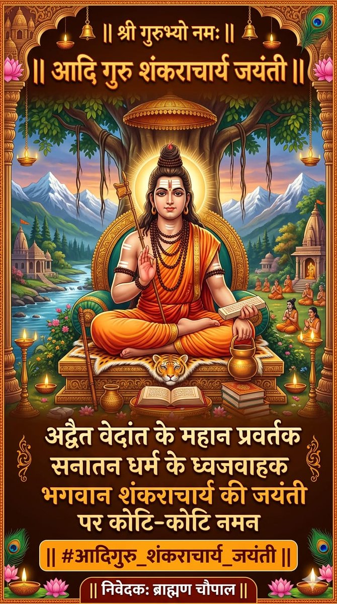 भारतीय संस्कृति एवं दर्शन को वैश्विक क्षितिज पर नई चेतना प्रदान करने वाले अद्वैत वेदांत के प्रणेता, सनातन धर्म के रक्षक और चारों पीठों के संस्थापक आदि गुरु शंकराचार्य जी की जयंती पर  कोटि-कोटि नमन।
#आदिगुरु_शंकराचार्य_जयंती