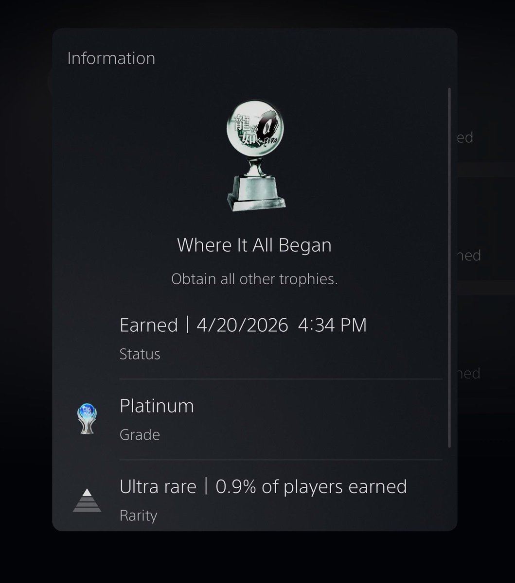 cuujos's tweet photo. got my 100th platinum trophy with yakuza 0 on 4/20. big life milestone right here baby https://t.co/khaTKvg1am