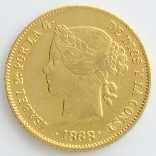 スペイン領フィリピン 1868年 4ペソ金貨 イサベル2世》 造幣都市