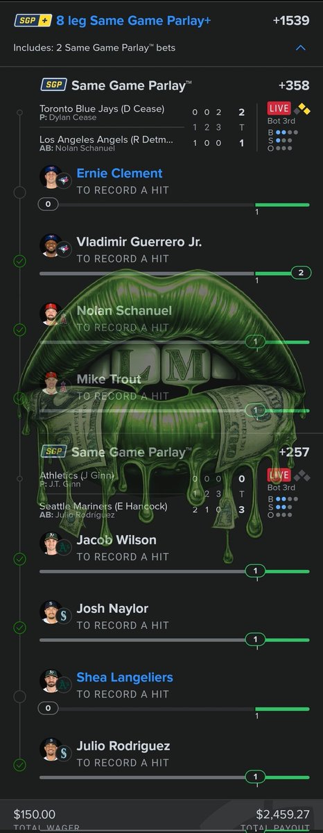 Ladi_Mayhem's tweet image. Thank you Mike 🫡, TWO more to go come on Ernie and Shea 

#MLB #Parlay #SportsBetting #SGP #DraftKings #BaseballPicks #GamblingTwitter #BettingX #Locks #MayhemMade