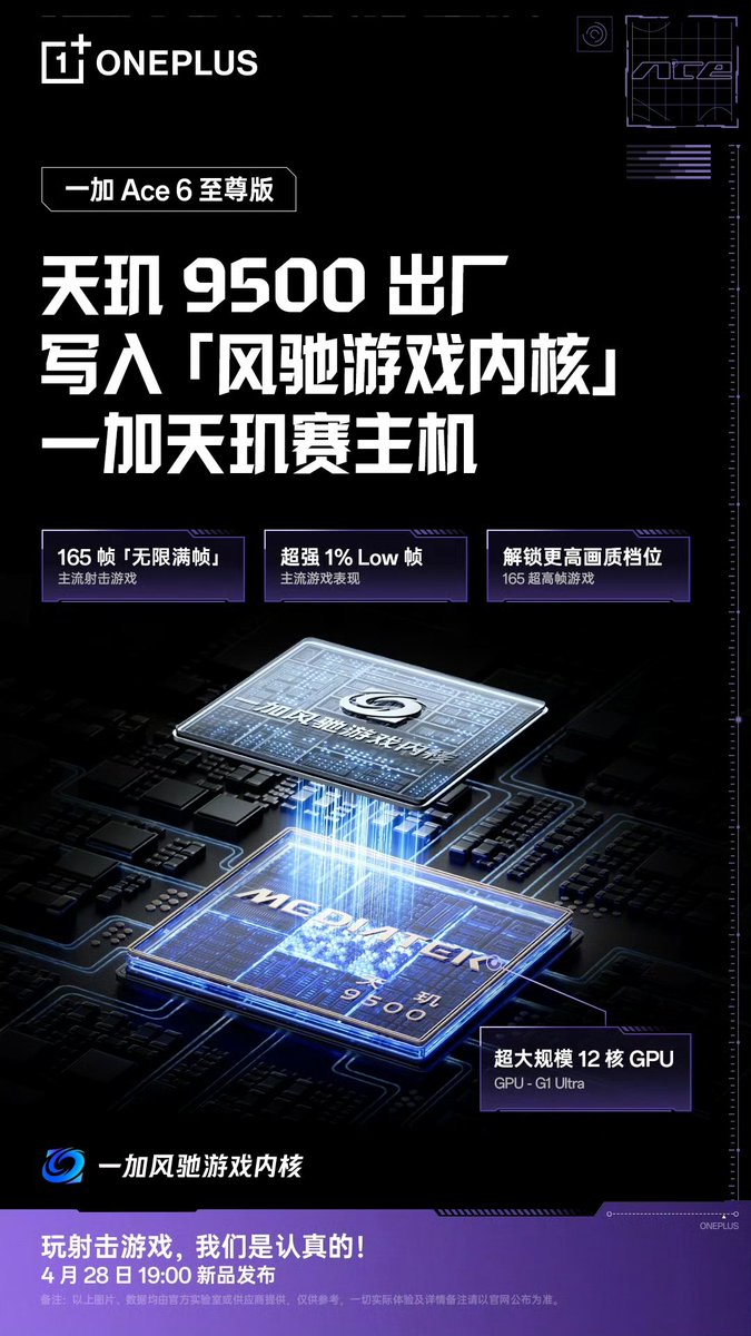 TechHome100's tweet image. OnePlus Ace 6 Extreme Edition 
▫️ MediaTek Dimensity 9500 
▫️ Fengchi Game Core 
▫️ 165FPS Gameplay 
#OnePlus #OnePlusAce6ExtremeEdition
