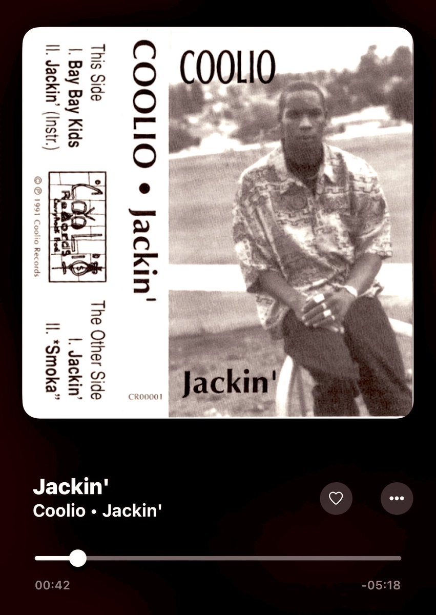 A_P_E_E_R_'s tweet image. STILL🔥🔥🔥🎙️
COOLIO - Jackin (1991) (Cassette)
💨💨💨
#hiphop #HipHopMusic 
#compton #California 
Go Find This🎙️
