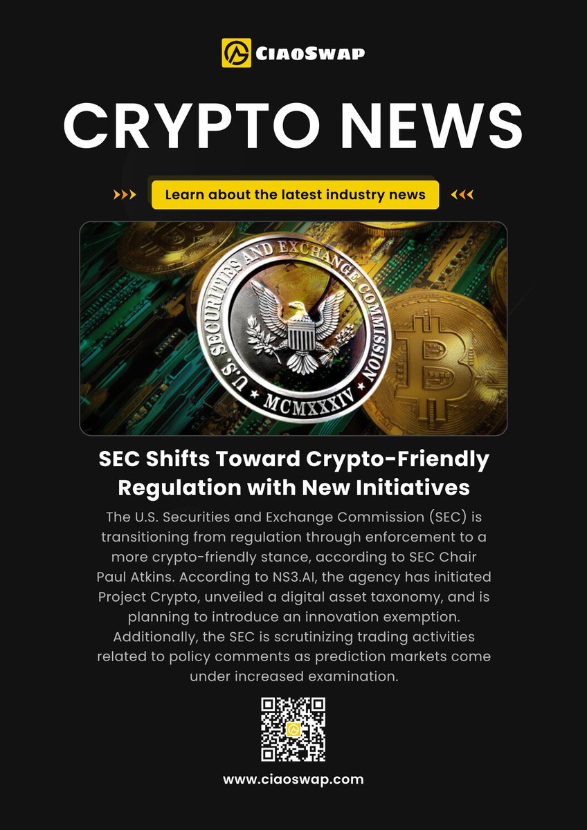 CiaoSwap's tweet photo. SEC Shifts Toward Crypto-Friendly Regulation with New Initiatives.

#CiaoSwap #SEC #Regulation #Crypto https://t.co/52UdKli9vX