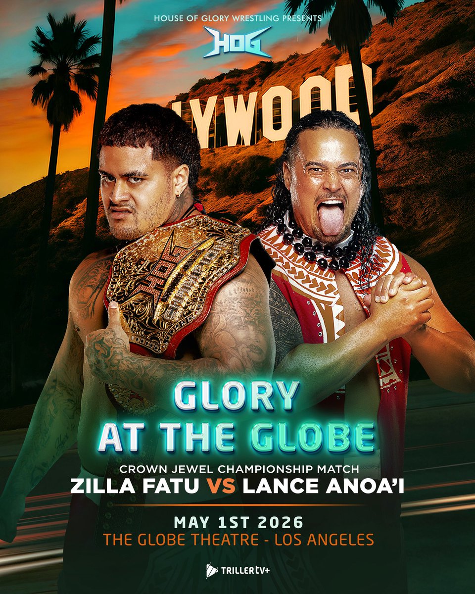 HOGwrestling's tweet photo. LOS ANGELES…FINALLY HAPPENING 🌴

After months of back-and-forth, it’s official.
No more words! just war.

CROWN JEWEL CHAMPIONSHIP ⚔️
ZILLA FATU vs LANCE ANOA’I
@Zillafatu @lanceanoai 

🎟️ Get Your Tickets NOW 
https://t.co/JrM6aZeQXX https://t.co/9sQhRxb0vr