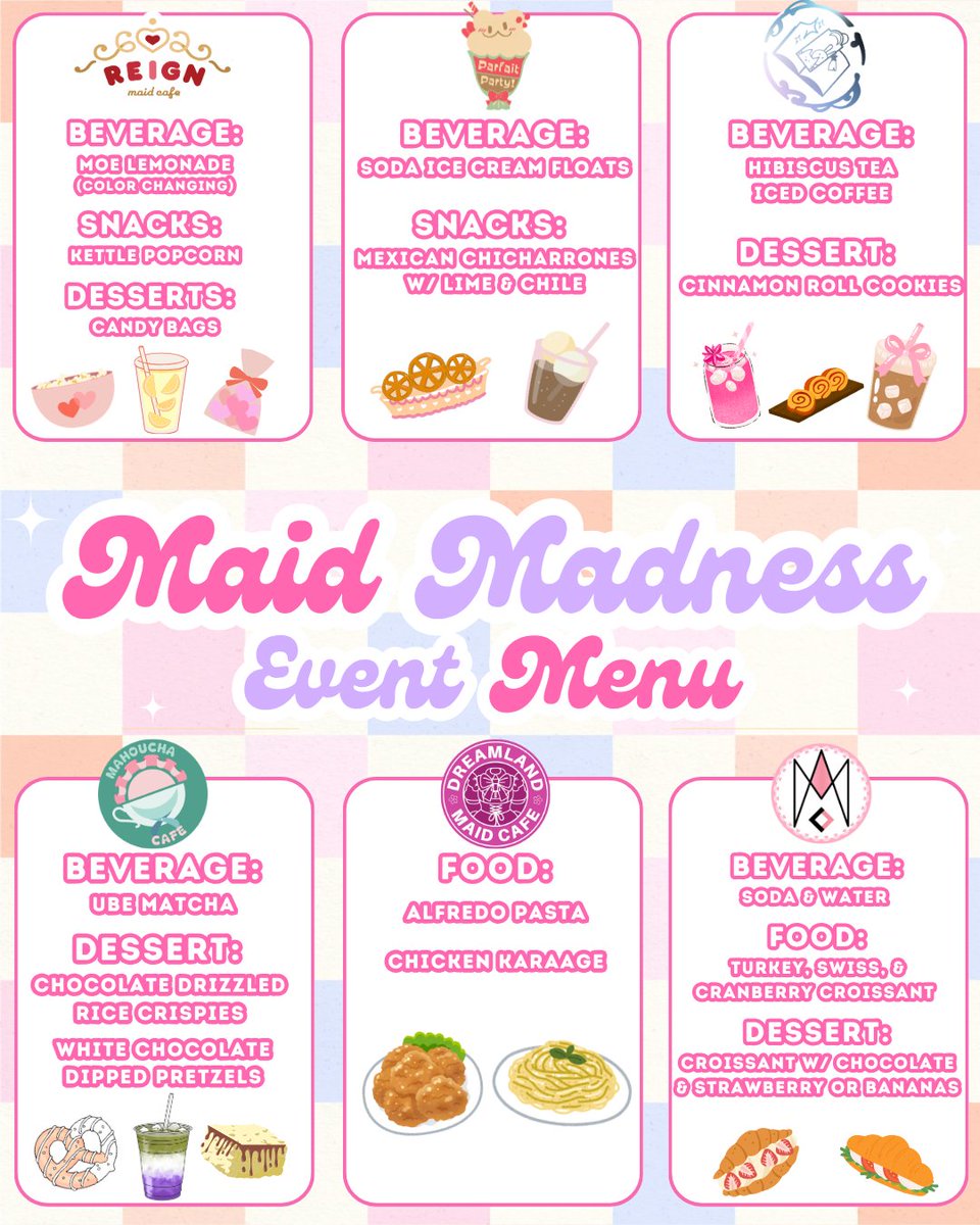 LAIdolMatsuri's tweet image. Our Event Menu makes it debut! ✨

Join us for a afternoon filled with themed treats, refreshing drinks, and cafe specials crafted by each participating maid cafe 💕

NO RESERVATIONS NEEDED!🎉

**FLASH SALE ENDS TONIGHT**

#maidcafe #maid #butler #maidcafé #butlercafe #animecafe