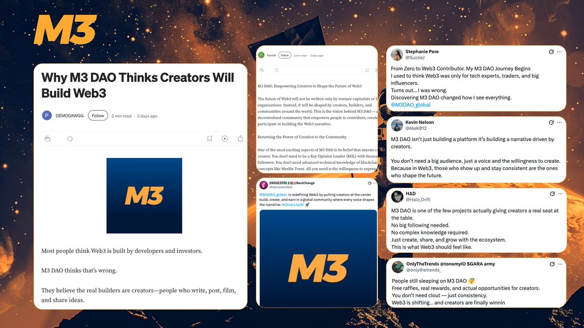 M3DAO_global's tweet photo. 🤝 From day one, M3 DAO made a promise: when the ecosystem wins, everyone who contributed wins.

That's why so many long-term believers choose to stay — not to flip and leave, but to become forever supporters and co-builders of M3.

M3 warmly welcomes and appreciates every genuine voice from the community — because the idea of "co-prosperity" needs to be spread far and wide.

Join the creation👉 https://t.co/iEYUFrTbKT