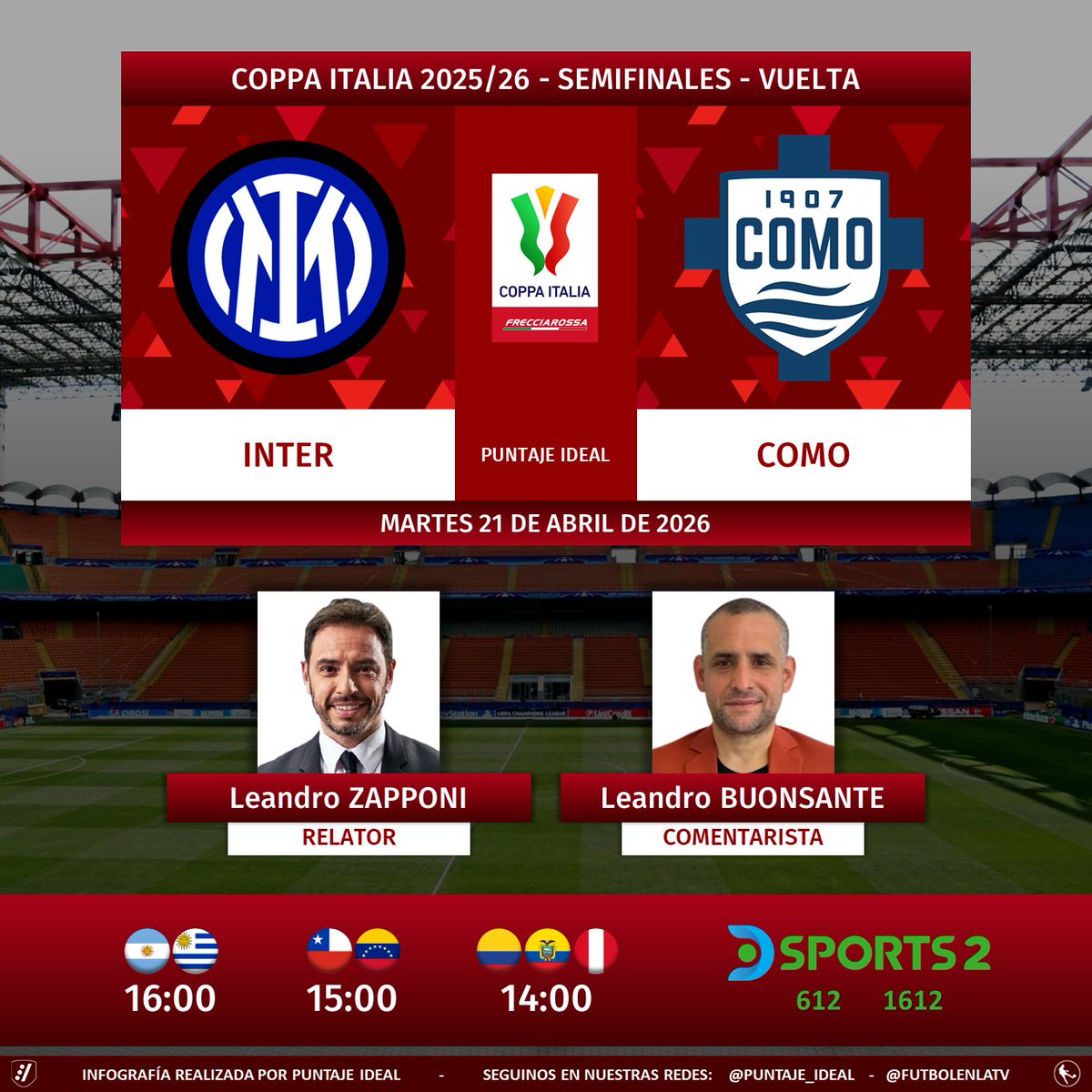 ⚽ #CoppaItalia 🇮🇹 | #Inter vs. #Como 🎙 Relator: @leandrozapponi 🎙 ...