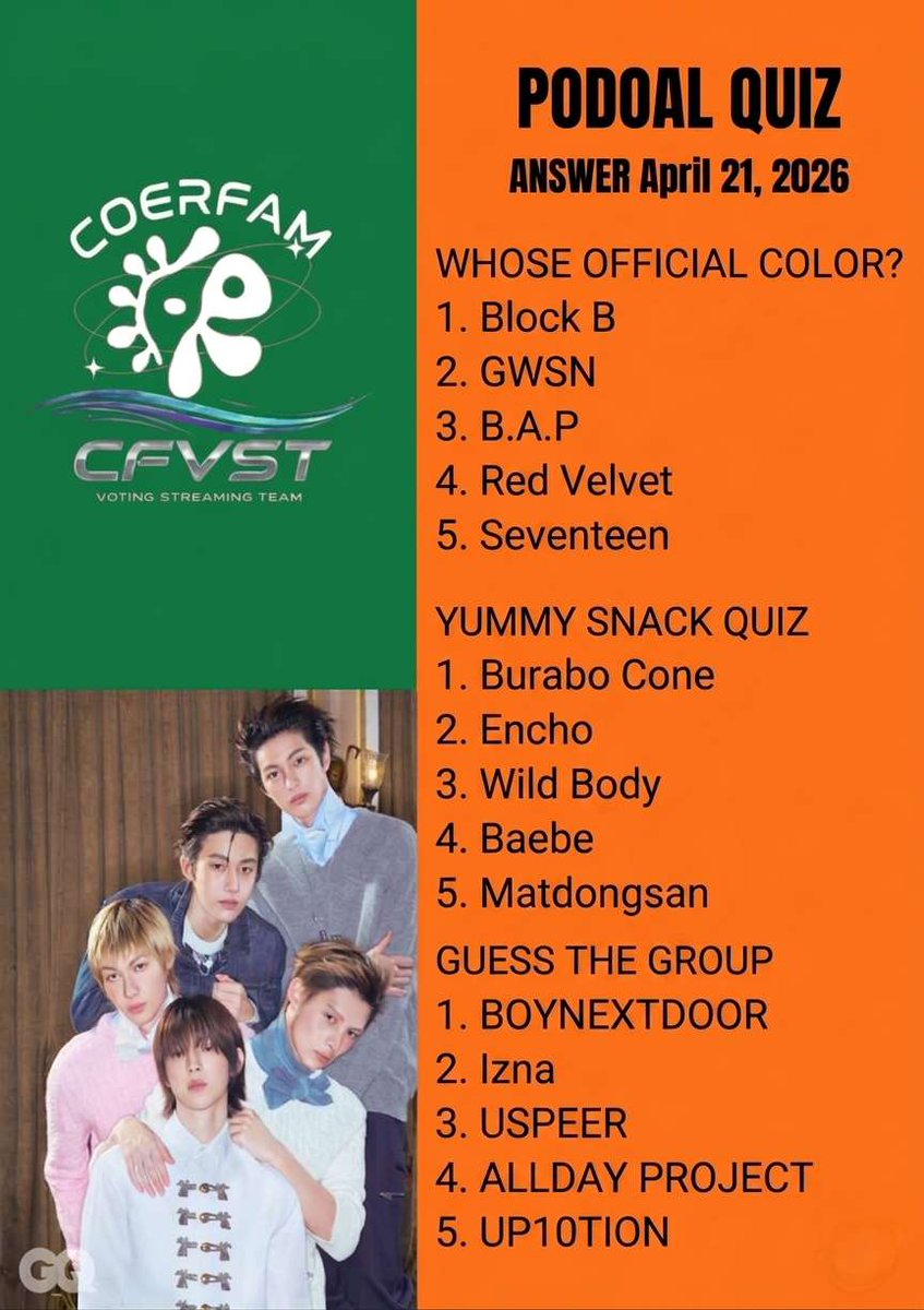 CortisHaven's tweet photo. ✨ Podoal Quiz Answer Key: APRIL 21, 2026 ✨
Don't let those quizzes slow you down! We’ve got the full list of answers for today’s tasks. Let’s collect those Podoals and keep the voting power strong, Coerfam! 🗳️💪
#coerfam #cfvst #podoschool #PODOAL #votingteam #kpopquiz #CORTIS https://t.co/L6JZWplKiE