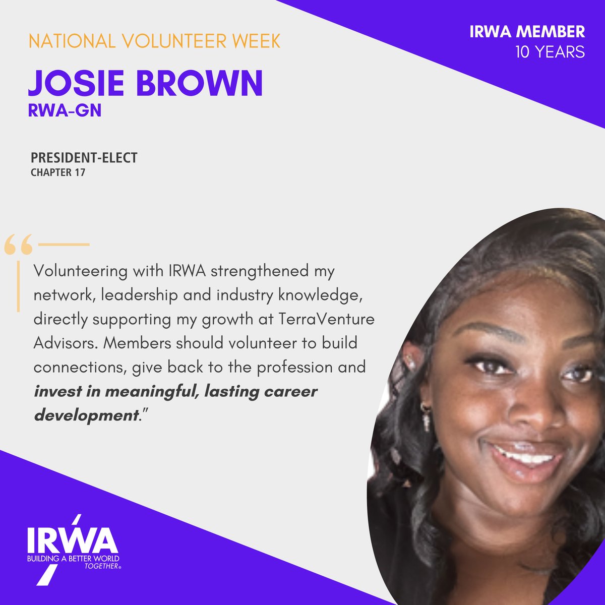 IRWA_Network's tweet photo. This week is #NationalVolunteerWeek! Thank you to all our volunteer leaders for their passionate dedication to IRWA. To celebrate this special week, we asked a few leaders to share their thoughts on volunteer leadership within the Association. https://t.co/8YbJejzNNe