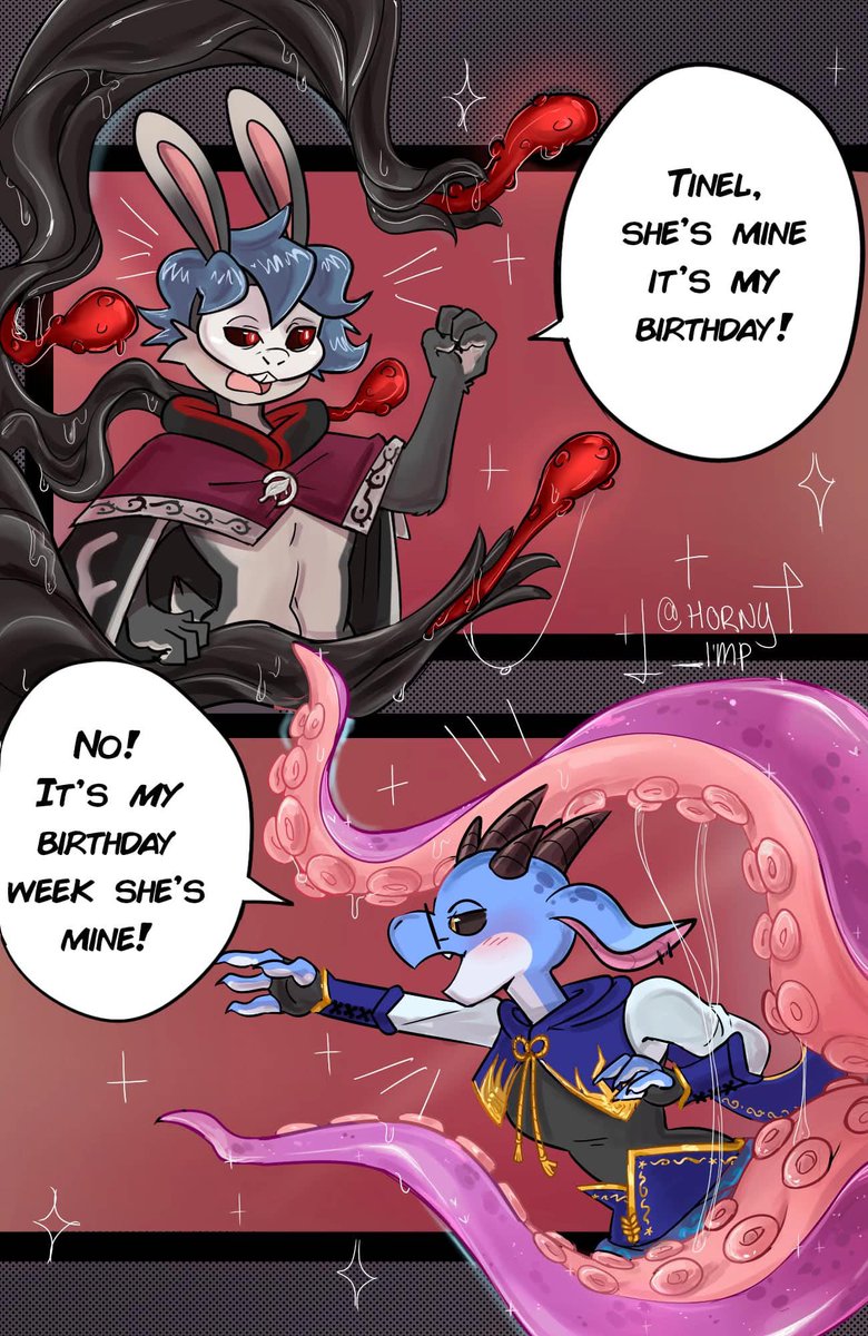 sol_wolfo's tweet photo. @DndTinel  and @Atane27 both have their birthdays close together when will these boys learn to stop fighting and share ?

🎨@Horny_Imp https://t.co/9Wsdrz6IGg