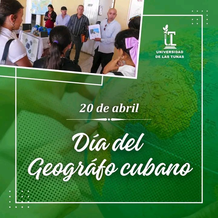 YDavid25544's tweet photo. Celebramos el Día del Geógrafo Cubano.  #La ciencia que nos guía,el conocimiento que nos une
Muchas felicidades a los geógrafos de la #ULT en su día https://t.co/T3kWgwqh4W