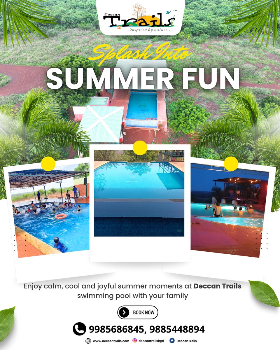 DeccanTrailsHyd's tweet image. Splash into summer fun at Deccan Trails 🌊☀️

Splash big. Laugh louder. Live summer. 💦✨

📞 Call or WhatsApp at 98854 48894 , 9985686845
🌐 Visit our website: deccantrails.com
📍 Location: Deccan Trails, Vikarabad

#SplashIntoSummer #DeccanTrails #SummerFun #PoolVibes