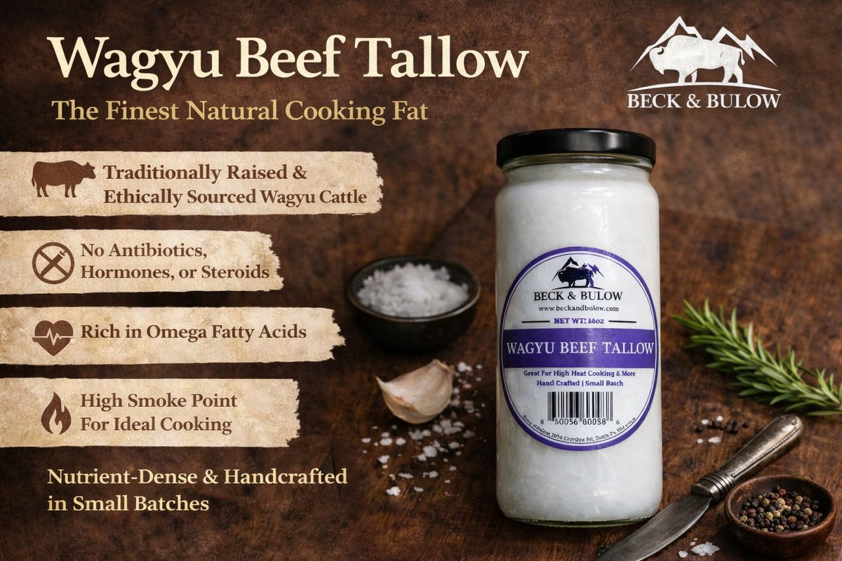 beckandbulow's tweet image. Wagyu Beef Tallow—real fat, done right.
No seed oils. No shortcuts. Just rich flavor, high-heat performance, and a cleaner way to cook.
Once you switch, there’s no going back.

Shop now → beckandbulow.com/products/wagyu…

#BeckAndBulow #WagyuTallow #RealFood #CleanCooking