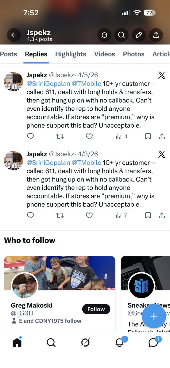 Jspekz's tweet photo. @SriniGopalan @TMobile @SriniGopalan Attached are screenshots of all my tweets from 04/03/26 to today—completely overlooked. After 9+ years with T-Mobile, I’ve been mishandled, misled, and promised a trade-in offer that was never available. This is unacceptable. Review and respond. https://t.co/ptdvOC1SN7
