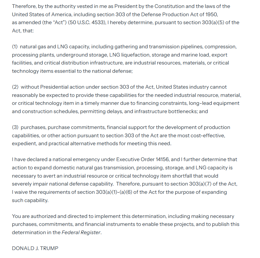 alaskalandmine's tweet image. Wow. This is very interesting. @realDonaldTrump has invoked the Defense Production Act for "Natural Gas Transmission, Processing, Storage, and Liquefied Natural Gas Capacity." It does not specifically mention Alaska but it has to include the gasline. #akleg