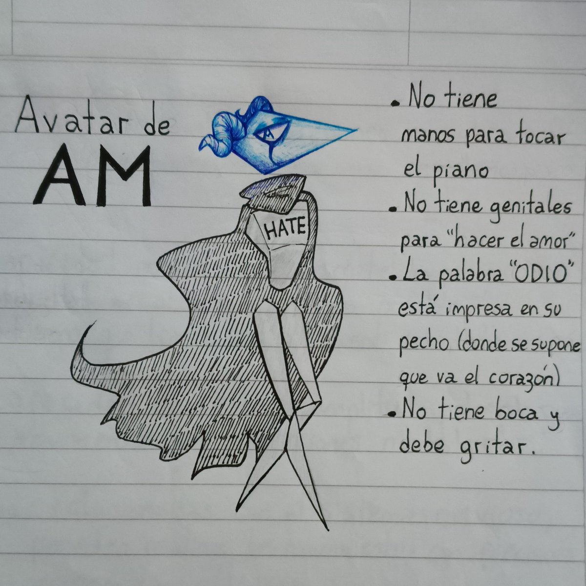 Te_con_leche_'s tweet image. Coso.

Mi interpretación de una "representación digital" de AM (al menos de cómo me gusta creer que se percibiría él)
A parte debajo les dejo la explicación de su diseño-

#AM #ihnmaims