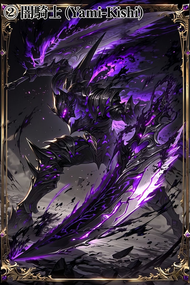 yona21_ai's tweet photo. Question for English speakers! 🌍

In Japanese, we distinguish between "Ankoku-Kishi" (①) and "Yami-Kishi" (②). However, both are usually translated as "Dark Knight."

If you wanted to express the difference in vibe between ① and ② in English, what words would you use? I'd love to hear your ideas!