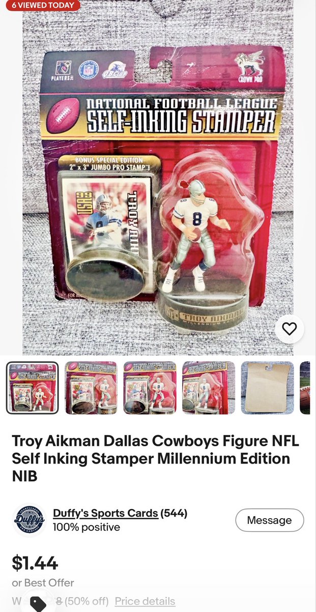 ⭐️ TROY AIKMAN COLLECTIBLE ⭐️

💥 Dallas Cowboys NFL Self-Inking Stamper 💥
🔥 Millennium Edition — New In Box 🔥

🏈 Aikman legend piece — unique collector item
📦 Sealed look • Display ready

⚡ Rare find • Vintage NFL merch ⚡

📦 Ships FAST — LINK 👉 ebay.us/m/UZUQz9