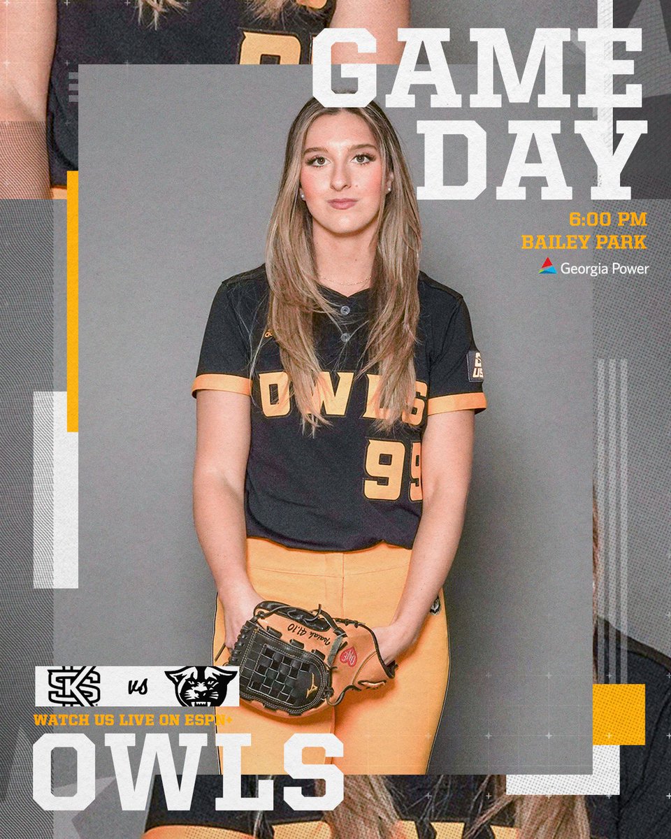 KSUOwlsSB's tweet image. A Good Ol' Georgia Rivalry!! 🍑

🆚 | Georgia State
⏰ | 6:00 PM
📍 | Bailey Park
📺 (ESPN+) | tinyurl.com/47wu2xjj
📊 | tinyurl.com/w92j97wf

#HootyHoo 🦉 | #LevelUp