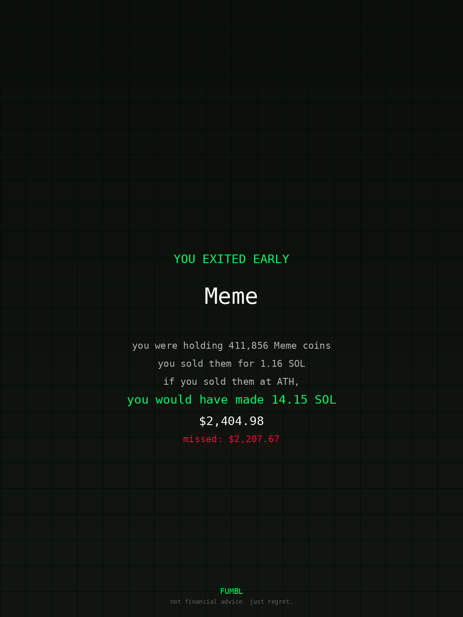 alexmtl1357's tweet image. Went to fumbledbags.lol and saw I missed generational wealth on $Meme 
coulda retired the fam 

BTef1oiLguGdxpeHBxhnAzzDXoGSWyF4GJBVzee2pump 
#solflare
#dog