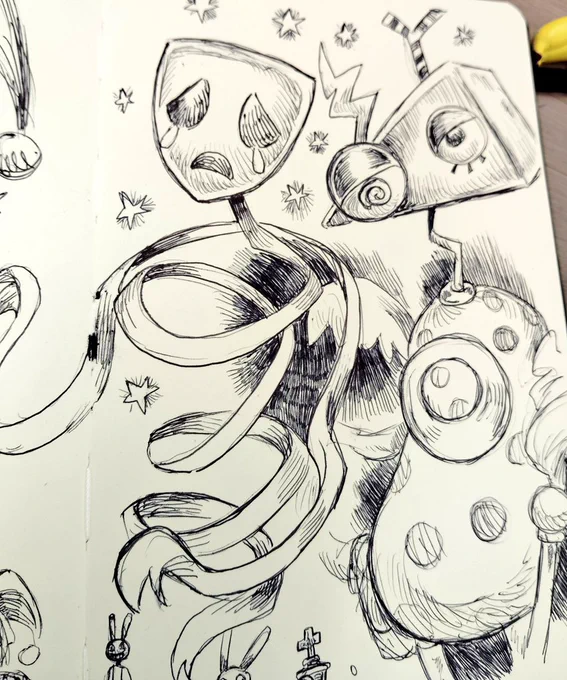 Ok these two are fun to draw ( different pen now) 