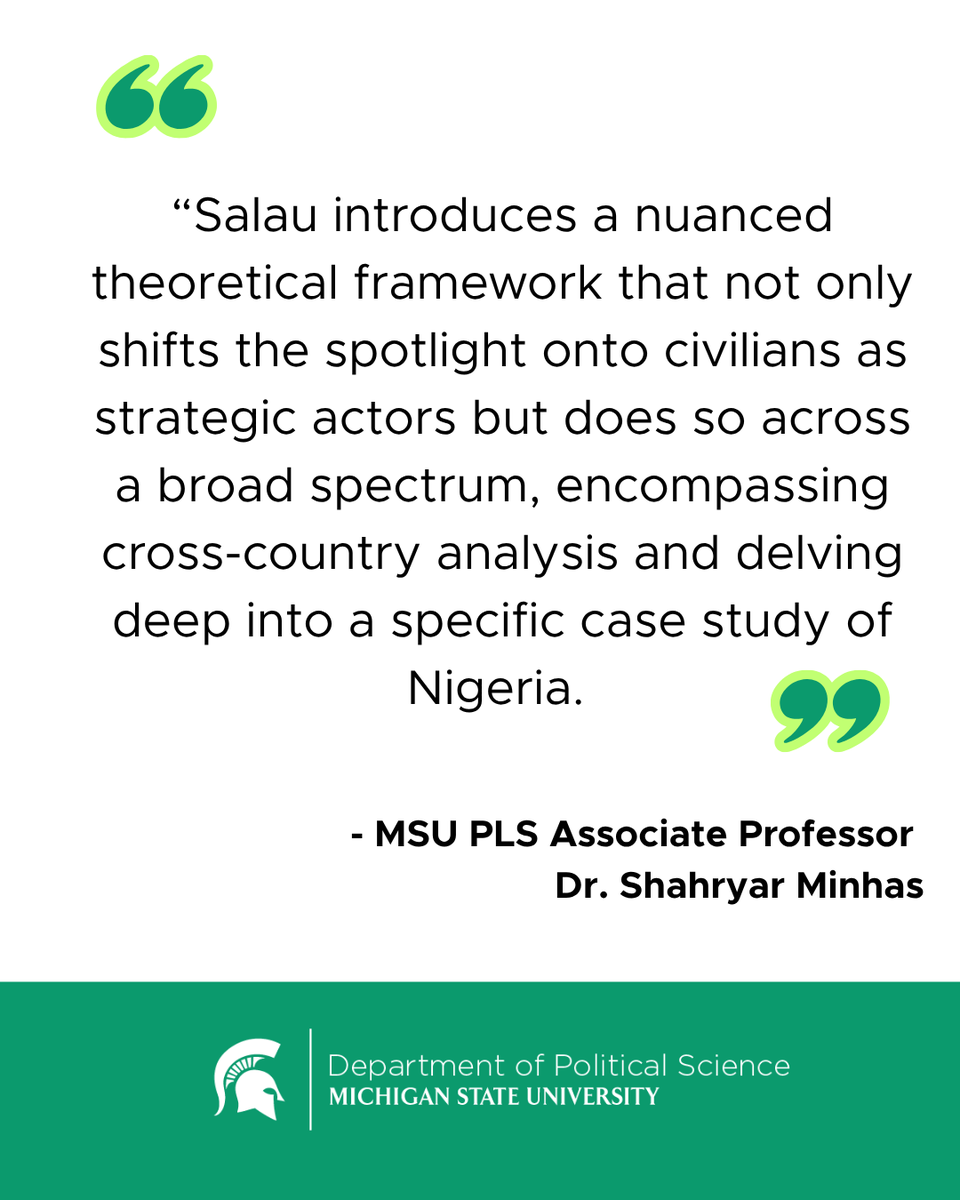 MSU_poli_sci's tweet photo. This week we celebrate our PLS Doctoral Students who went the extra mile this year and earned one of our department awards. Today we feature Tosin Salau who won this year's Best Paper Award.  Congratulations Tosin!
https://t.co/NSFKpxvcwn
#MSUSocialScience #YesPLS https://t.co/md4ajdpyDa