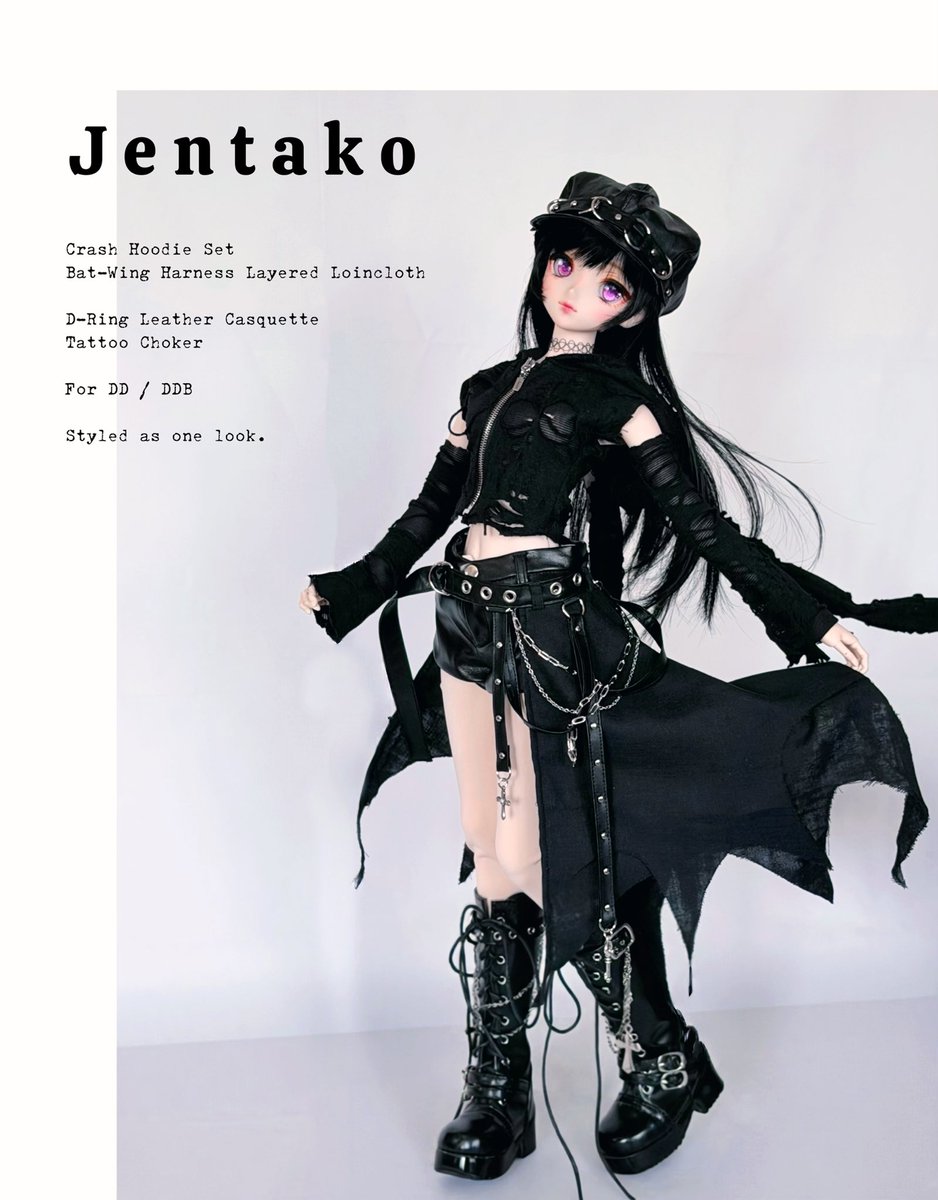 4/26ドルパ55東京頒布作品でコーデ♡

・Dリングレザーキャスケット
・クラッシュフーディ+うさみみ+アームカバー
・蝙蝠翼ハーネスレイヤードロインクロス
・タトゥーチョーカー

モデル:DDs  #にゅくてりこ 
 #Jentako服  #ドルパ_ディーラー