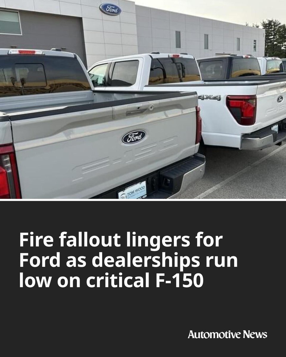 Automotive_News's tweet image. Ford and its dealers are still reeling from a fire seven months ago that disrupted production at a New York plant that supplies aluminum for the bodies of Ford’s pickups and SUVs. 

#Ford #automotive #autoindustry #autoretail #FordF150 #F150