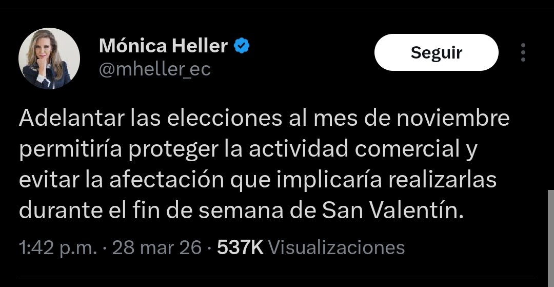 Mónica Heller se atrevió a justificar el adelanto de la fecha de elecciones diciendo que se iba a afectar la actividad comercial de San Valentín. Estaremos atentos a ver lo que dice ahora con la afectación a la actividad comercial por el Día de la Madre debido al toque de queda