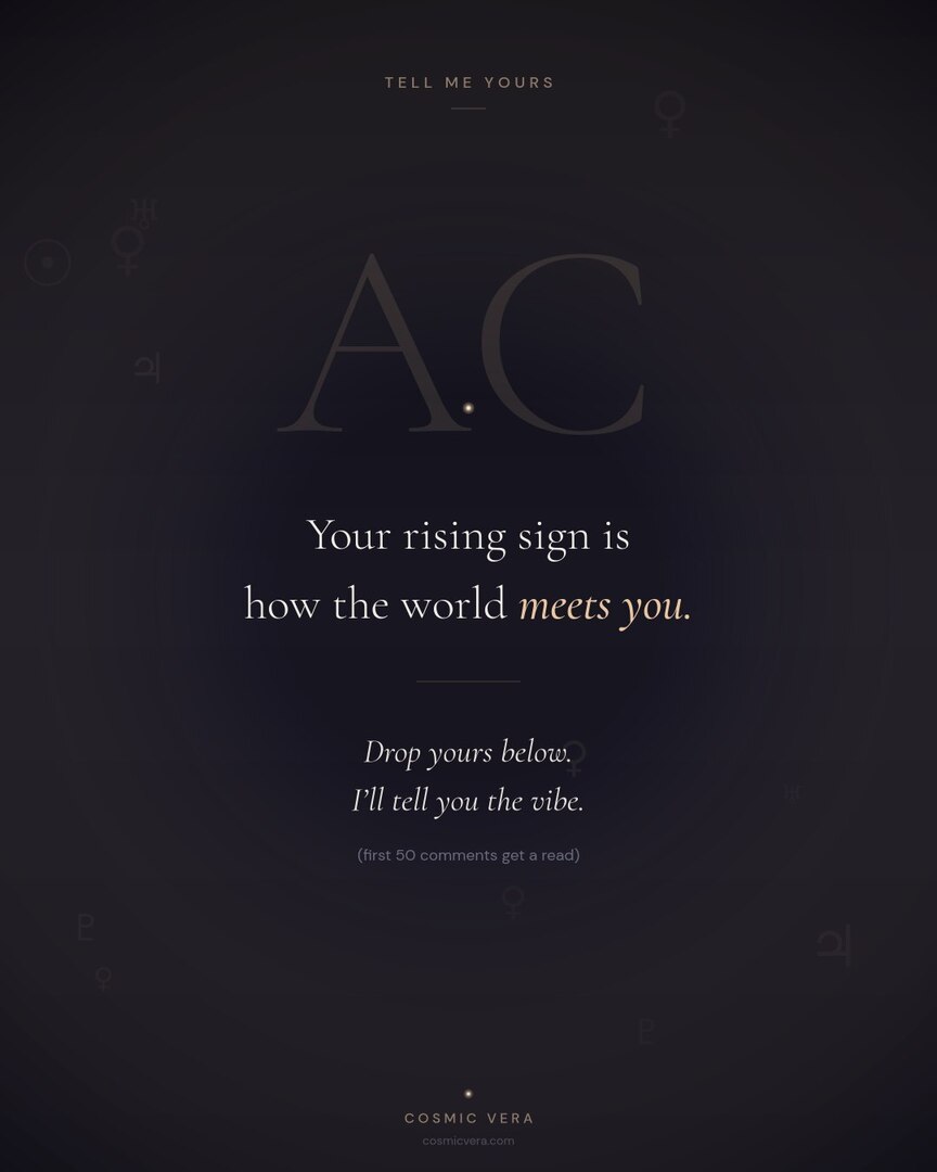 askcosmicvera's tweet image. Your rising sign is how the world meets you before they know who you actually are. It's the first impression, the mask, the energy people pick up before you say a word.

Drop yours below. 👇

#cosmicvera #astrology #risingsign #knowyourchart  #ascendant … instagr.am/p/DXYMieBGuCt/