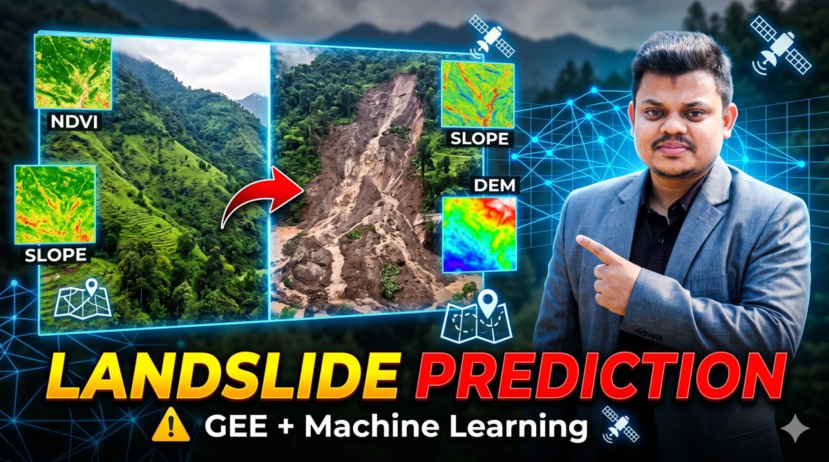 GISRSStudyHacks's tweet image. Tutorial about Landslide Prediction Using Machine Learning in Google Earth Engine. In this tutorial, you will learn how to predict landslides using machine learning in Google Earth Engine (GEE).

Tutorial Link:  youtube.com/live/VEwBfSlmc…

#landslide #googleearthnegine #GIS #GEE