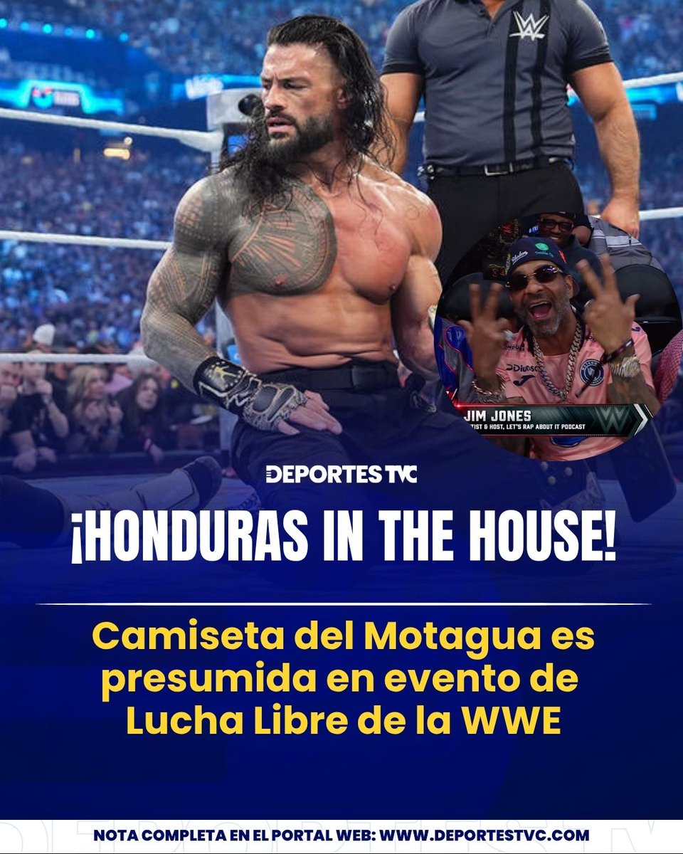 DeportesTVC's tweet photo. ¡MOTAGUA EN LA WWE! 🦅🔥El rapero Jim Jones sorprendió a todos luciendo la camiseta del Ciclón durante la transmisión de RAW en Las Vegas. ¡El fútbol hondureño presente en los mejores eventos! 🇺🇸🏟️ https://t.co/WiNsawx9oS