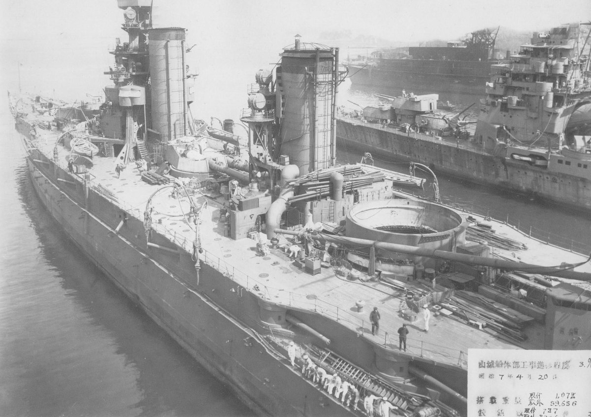 HiddenHistoryYT's tweet image. Yamashiro undergoing reconstruction, Yokosuka, Japan, 20 Apr 1932