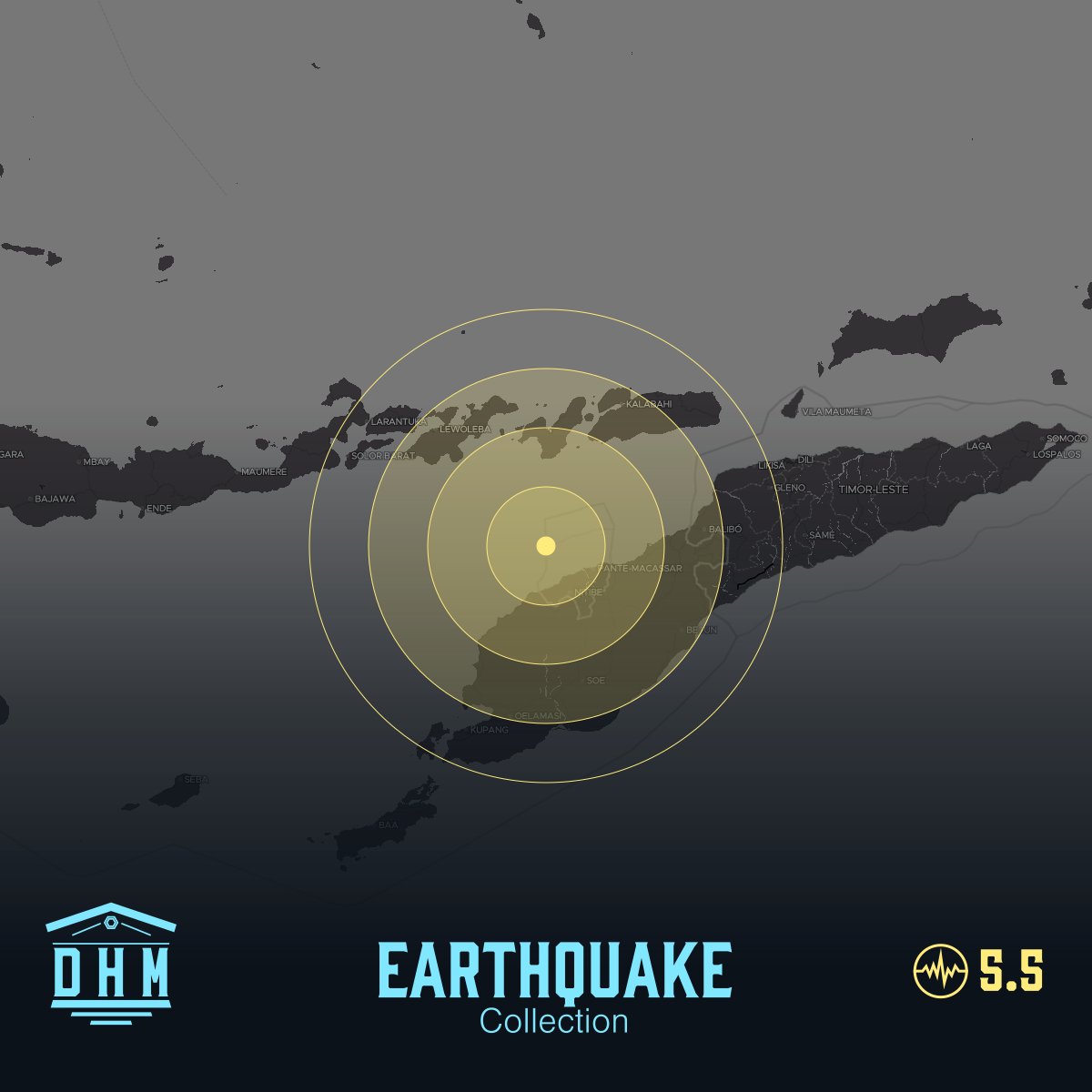 DHM_Alerts's tweet image. M5.5 earthquake auto-minted a new #NFT for @datamuseum

M5.5 #earthquake 35 km WNW of Pante Makasar, Timor Leste that occurred at 2026-04-21T03:28:16.218Z.

🔬  museum.datahistory.org/event/QUAKE/us…
📰  lora.algokit.io/mainnet/asset/…

#algorand #history #seismology