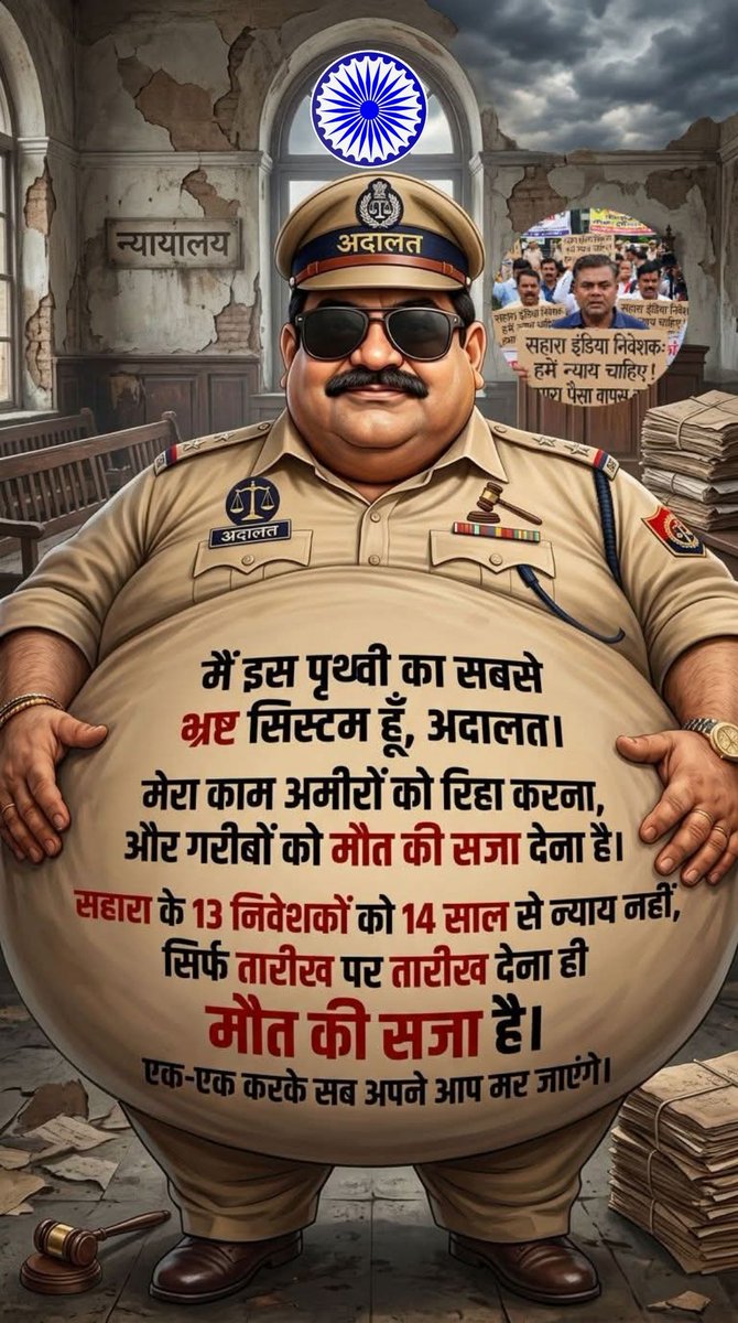 <a href="/DINESHK42297054/">DINESH KUMAR</a> <a href="/ASITPATTNAIK15/">ASIT PATTNAIK</a> <a href="/MLJ_GoI/">Ministry of Law and Justice</a> <a href="/PMOIndia/">PMO India</a> <a href="/UNinIndia/">United Nations in India</a> <a href="/AmitShah/">Amit Shah</a> <a href="/SEBI_India/">SEBI_Awareness</a> <a href="/FinMinIndia/">Ministry of Finance</a> <a href="/RBI/">ReserveBankOfIndia</a> <a href="/MinOfCooperatn/">Ministry of Cooperation, Government of India</a> <a href="/indSupremeCourt/">Supreme Court of India</a> <a href="/narendramodi/">Narendra Modi</a> <a href="/rajnathsingh/">Rajnath Singh</a> <a href="/nitin_gadkari/">Nitin Gadkari</a> <a href="/KirenRijiju/">Kiren Rijiju</a> <a href="/BJP4India/">BJP</a> <a href="/PTI_News/">Press Trust of India</a> "कार्यकर्ताओं का रोजगार बहाल करो!
सहारा सेबी विवाद का समाधान करो!
निवेशकों का संपूर्ण ब्याज सहित पैसा वापस करो!
<a href="/MLJ_GoI/">Ministry of Law and Justice</a>
<a href="/PMOIndia/">PMO India</a>
<a href="/UNinIndia/">United Nations in India</a>
<a href="/AmitShah/">Amit Shah</a>
<a href="/SEBI_India/">SEBI_Awareness</a>
<a href="/FinMinIndia/">Ministry of Finance</a>
<a href="/RBI/">ReserveBankOfIndia</a>
#सहारासेबीविवाद 
#निवेशकोंकासंपूर्णब्याजसहित
#पैसावापसकरो 
#न्यायकेलिएकार्रवाईकरो
<a href="/MinOfCooperatn/">Ministry of Cooperation, Government of India</a>"