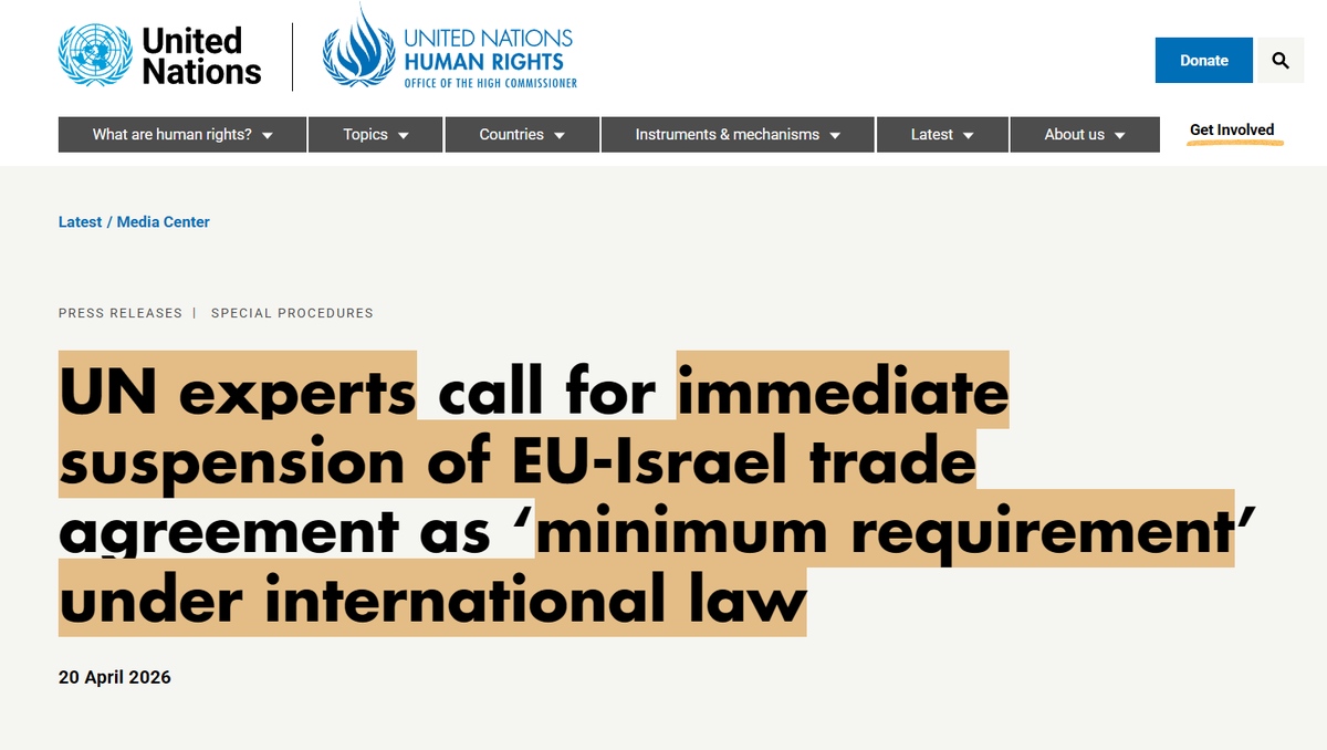 AlTopeyPunto891's tweet photo. La ONU urge a la Unión Europea suspender inmediatamente acuerdo comercial con Israel debido a hallazgos de genocidio y crímenes contra la humanidad, fuerte golpe diplomático para la entidad sionista, lo cumplirán sus socios comerciales cómplices de sus crímenes contra la humanidad?