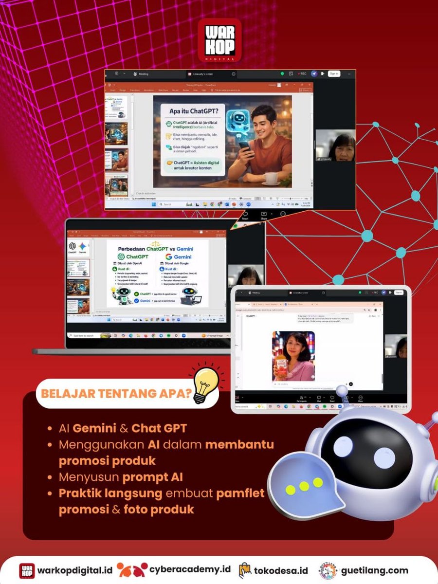WarkopDigital's tweet photo. Dalam sesi ini kita membahas ragam tools AI untuk kreasi konten, hingga praktik langsung membuat materi promosi dan landing page yang siap dipakai jualan ✨

Sampai jumpa di sesi selanjutnya!

#UMKMNaikKelas
#BelajarBarengUMKM
#WarkopDigital
#DigitalMarketing
#ContentStrategy https://t.co/RhAVd0plke