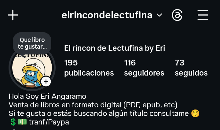 Vendo todo tipo de libros en formato digital PDF o epub, cualquier título que estés buscando déjame un MD, también dejo por acá 

Mi Instagram 👉🏼 instagram.com/elrincondelect…

Y el WhatsApp 👉🏼 wa.me/5493462225192