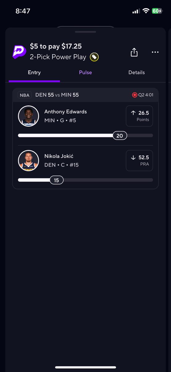 BackwordsLocks's tweet image. BANG 2 MAN CASH ✅✅
ANTHONY EDWARD’S LIKELY OVER 26.5 POINTS
NIKOLA JOKIC LIKELY UNDER 52.5 PRA ✅
#prizepicks #parlay #nba #nikolajokic