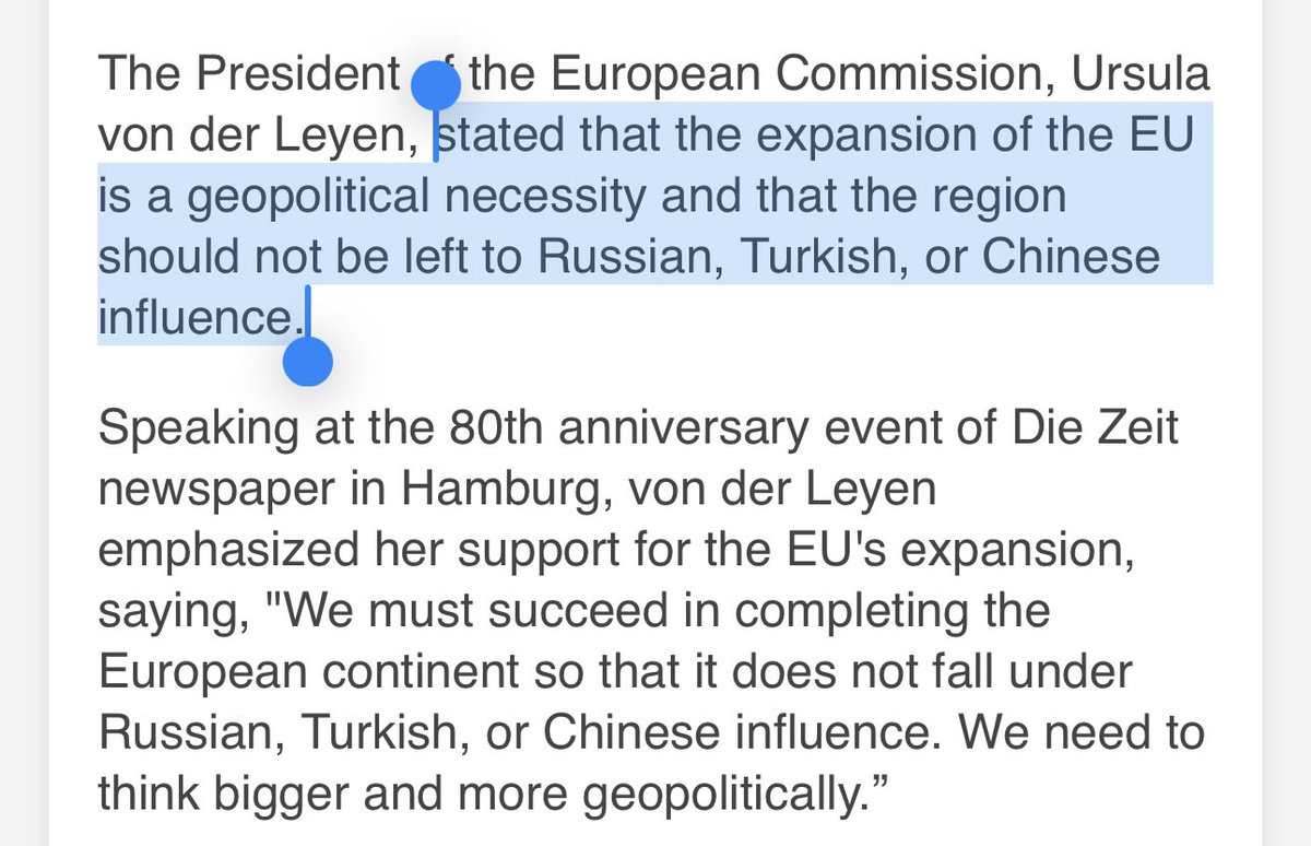 Very revealing that the president of the European Commission is now openly casting NATO-allied Turkey as a threat to Europe on par with Russia and China.