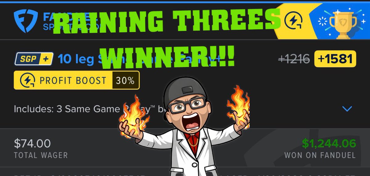 FanduelGuru777's tweet image. CASH THE RAINING THREES!!!!

We start the week HOT🔥🔥🔥

Share those tickets and tag me!!
#TrustTheProcess @DubClub_win