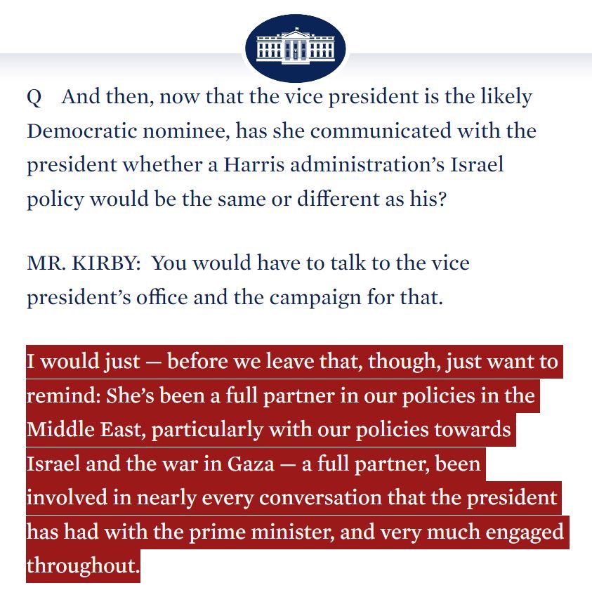 Despite never being President, Harris was still in charge of overseeing the Gaza genocide, as her own administration proudly admitted.