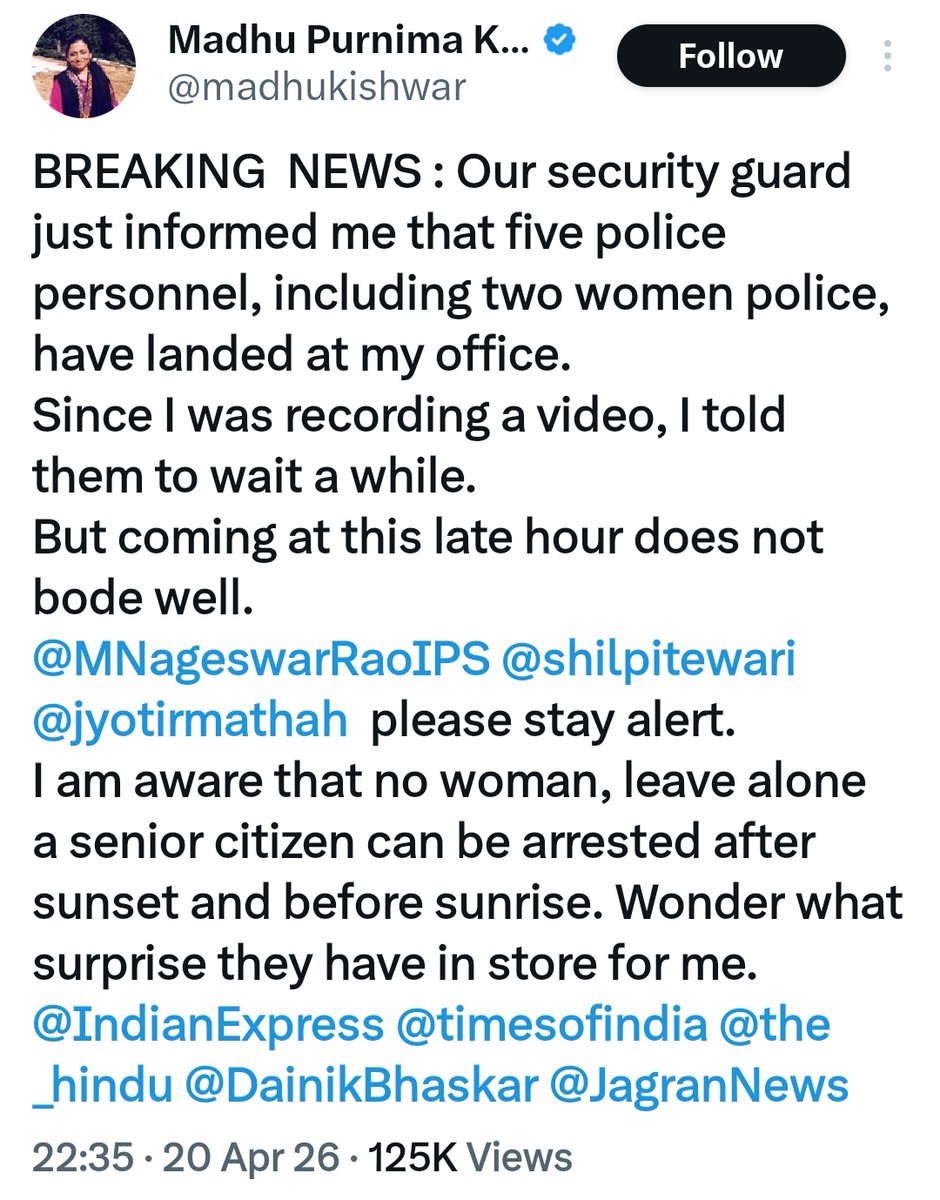 Let me update you, Poison Amavasya Auntie, 

1. One FIR has been lodged against you by Advocate Shashank Shekhar Tripathi, who serves as the Convener of the BJP Legal Cell in the Kashi region. 

2. He has accused you, Kishwar, of posting "objectionable," "malicious," and