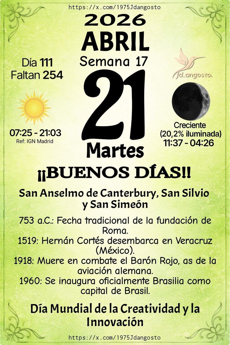 1975Jdangosto's tweet image. #Almanaque2026 #Santoral #Efemérides #TalDíaComoHoy #Cultura